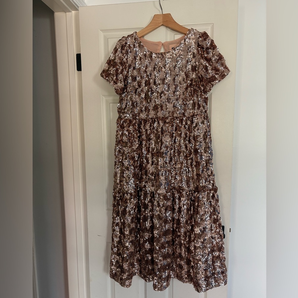 Anthropologie Maeve Bronze Sequin Dress